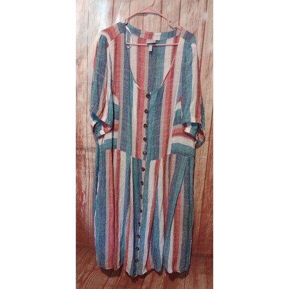 Von Landen Multicolor Stripe Short Sleeve Button Up Dress Sz 28 - Picture 1 of 3